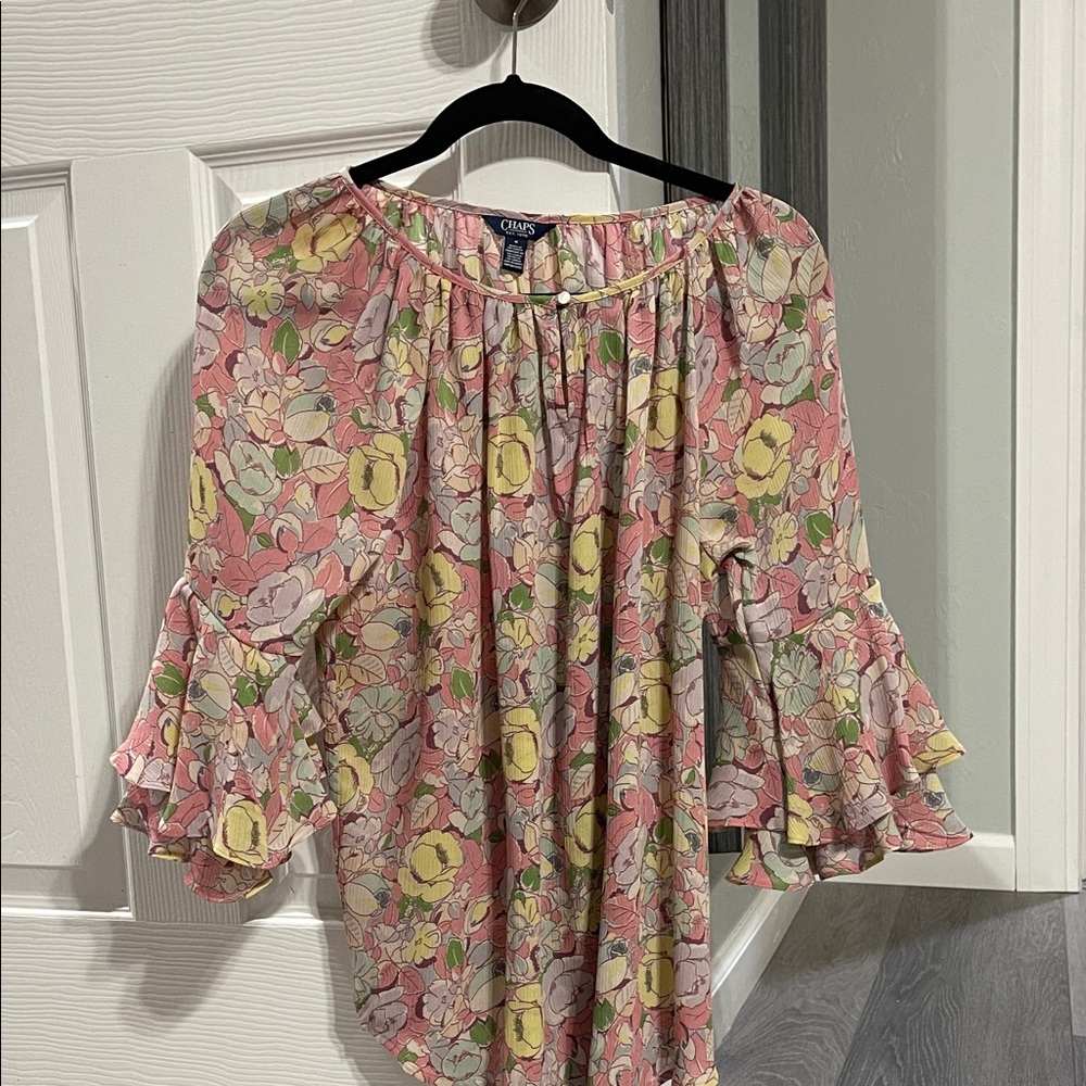 Chaps Women's Floral Blouse - Pink and Yellow